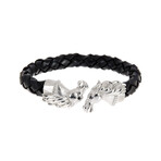 Leather Stainless Steel Horse Bracelet // Black