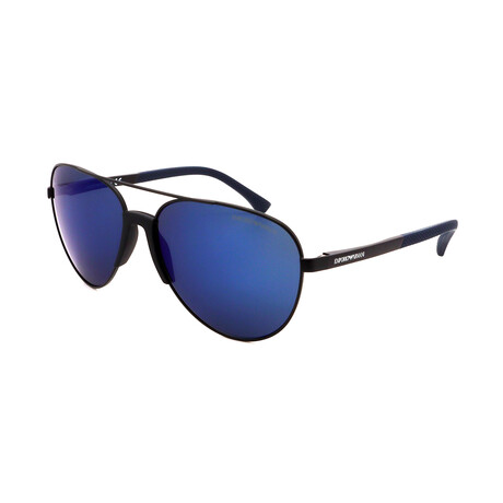 Emporio Armani // Men's EA2059-300196 Aviator Sunglasses // Matte Black + Mirror Dark Blue