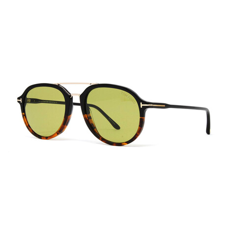 Men's Square Aviator Sunglasses // Black Havana + Green