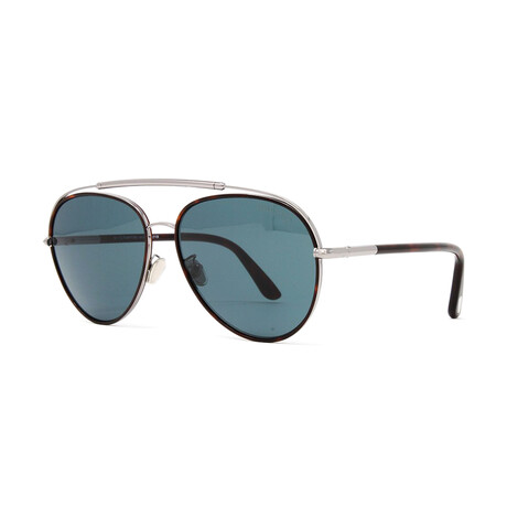 Men's Aviator Sunglasses // Silver Havana + Blue