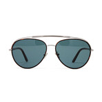 Men's Aviator Sunglasses // Silver Havana + Blue