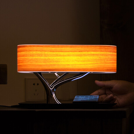 Tree Lamp with Bluetooth Speaker + Wireless Charger (Cherry Wood)