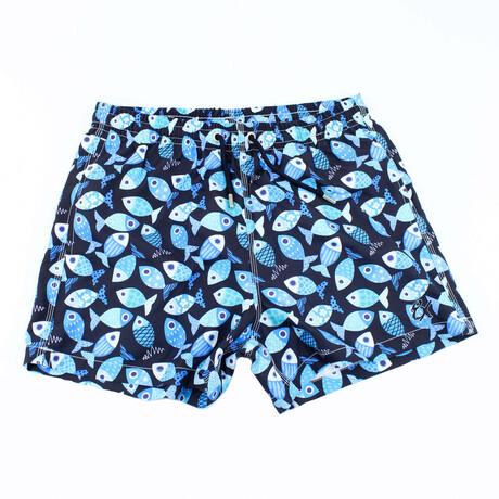 Fish Print Swim Trunks // Navy (S)