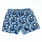 Fish Print Swim Trunks // Navy (2XL)