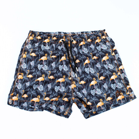 Flamingo Palms Swim Trunks // Black (S)