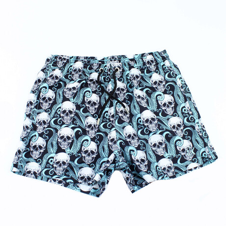 Kraken Skulls Swim Trunks // Black + Blue (S)