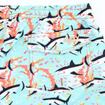 Shark Print Swim Trunks // Teal (S)