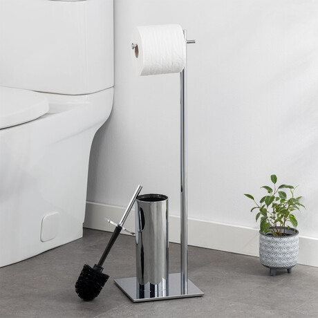 Vero Chrome Standing Toilet Paper + Brush Holder