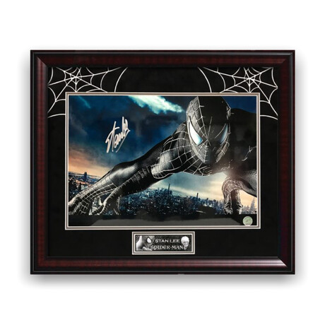 Stan Lee // Spiderman // "Black Spiderman" Signed + Framed Photograph