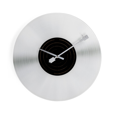 Retro Record Glass Wall Clock (Silver)