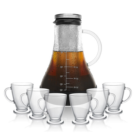 Fresco Elite Collection Cold Brew Coffee Set // Cold Brew Maker + Set of 6 Coffee Mugs