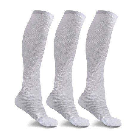 Anti-Fatigue Knee High Compression Socks // 3-Pairs // White (Small / Medium)