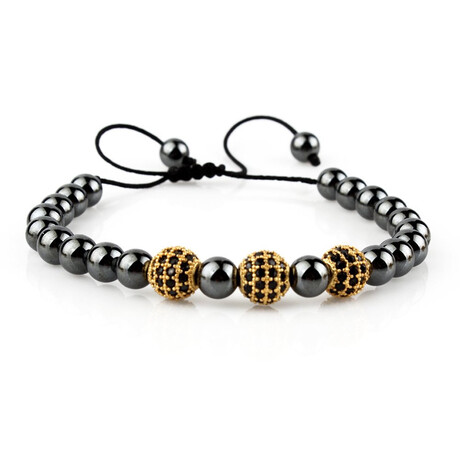 Hematite CZ Beaded Bracelet // Black + Gold