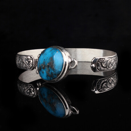 Hand Engraved Bracelet // Silver + Turquoise