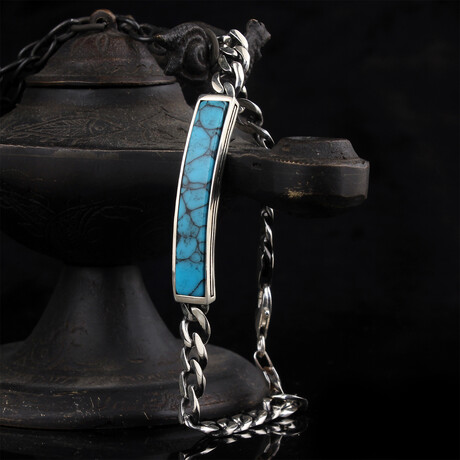 Gourmet Chain Bracelet // Silver + Turquoise (7.6")