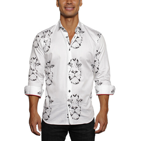 Fibonacci Lion Drawing Button Up Shirt // White (L)