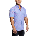 Galileo Neon Stripe Button Up Shirt // Blue (L)