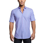 Galileo Neon Stripe Button Up Shirt // Blue (L)