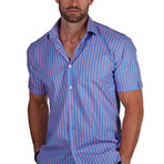 Galileo Neon Stripe Button Up Shirt // Blue (L)