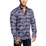 Fibonacci SkullTooth Button Up Shirt // Purple + Black (3XL)
