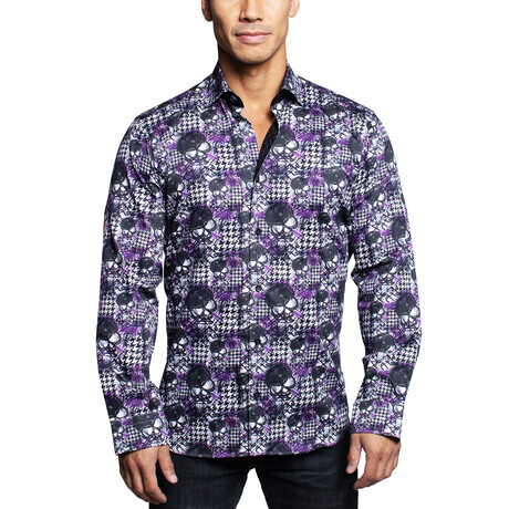 Fibonacci SkullTooth Button Up Shirt // Purple + Black (3XL)