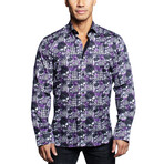 Fibonacci SkullTooth Button Up Shirt // Purple + Black (3XL)