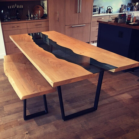 River Series Dining Table // Maple + Blue Glass + Steel
