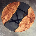 River Series Round Dining Table // Maple + Gray Glass + Steel