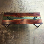River Series Dining Table // Walnut + Green Glass + Steel
