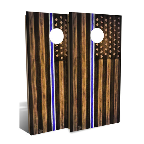 EMS Thin Blue + White Line // Cornhole Board Set