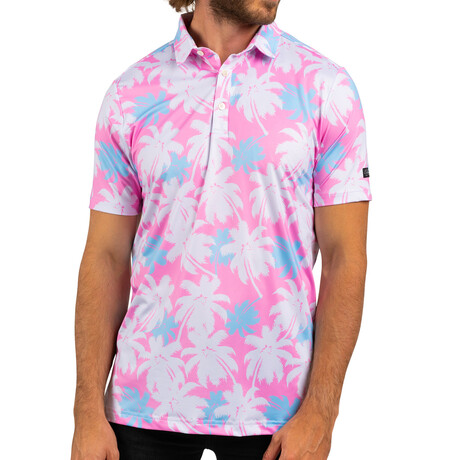 Oahu Performance Polo // Pink + White + Light Blue (S)