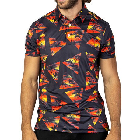 Bermuda Triangle Performance Polo // Black + Red + Orange + Yellow (S)