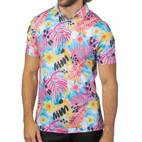 STRETCH SHORT SLEEVE ALOHA SHIRT: HIBISCUS SCENT