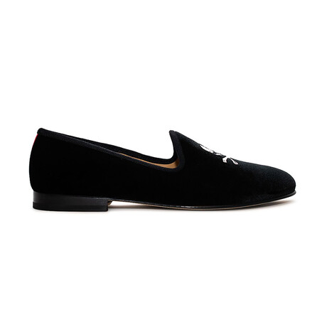 Skull + Bones Velvet Slipper // Black (Size 9)