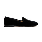 Skull + Bones Velvet Slipper // Black (Size 9)