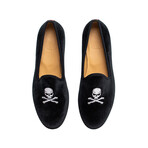 Skull + Bones Velvet Slipper // Black (Size 9)