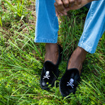 Skull + Bones Velvet Slipper // Black (Size 9)