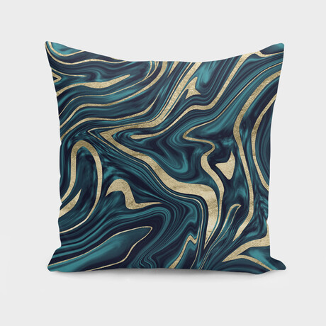 Teal Navy Blue Gold Marble #1 (14"H x 14"W)