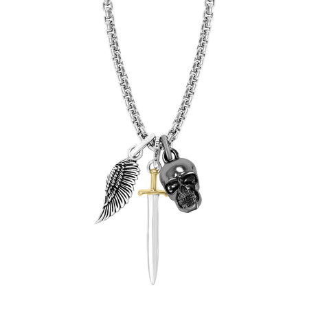 Sterling Silver Wing + Sword + Skull Pendants