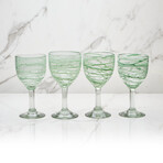 Hand-Blown Wine Glasses // Set of 2 (Green Threaded)