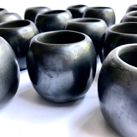 Black Clay Round Mezcal Shot Glasses // Set of 4