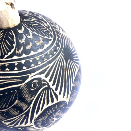 Carved Gourd Round Mezcal Bottle // Blue