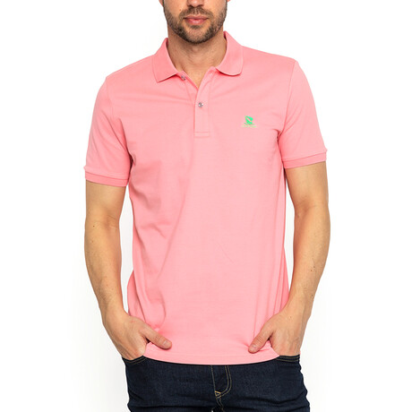 Theodore Short Sleeve Polo Shirt // Pink + Neon Green (S)
