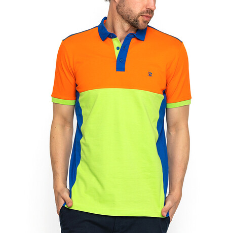Adam Short Sleeve Polo Shirt // Orange + Green + Sax (3XL)
