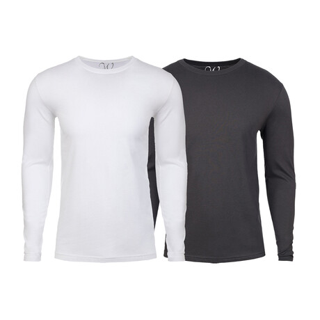 Soft Touch Comfort Fit Cotton Long Sleeve Shirts // White + Heavy Metal // Pack of 2 (S)