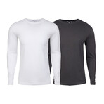 Soft Touch Comfort Fit Cotton Long Sleeve Shirts // White + Heavy Metal // Pack of 2 (M)
