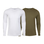 Soft Touch Comfort Fit Cotton Long Sleeve Shirts // White + Military Green // Pack of 2 (XL)