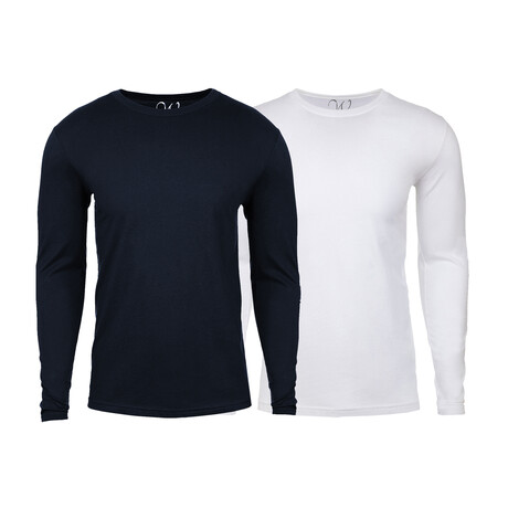 Soft Touch Comfort Fit Cotton Long Sleeve Shirts // Navy + White // Pack of 2 (S)