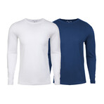 Soft Touch Comfort Fit Cotton Long Sleeve Shirts // White + Royal // Pack of 2 (M)