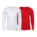 Soft Touch Comfort Fit Cotton Long Sleeve Shirts // White + Red // Pack of 2 (XL)